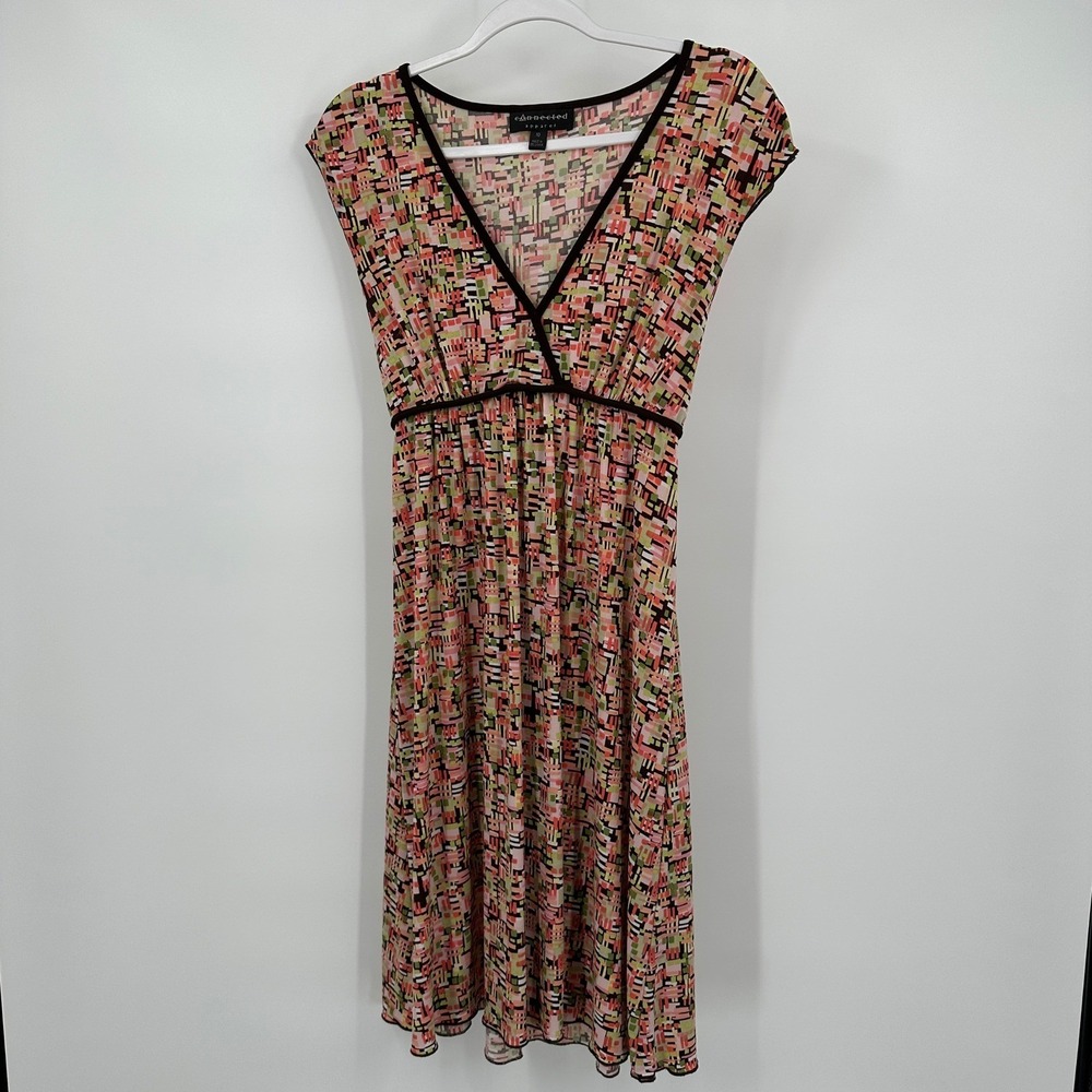 Womens Vibrant Geometric‎ Baby Doll Midi Dress Size 10 Colorful Office Art Deco